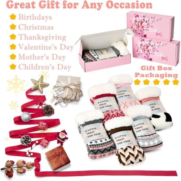 Fuzzy Slipper Socks for Women Girls Kids with Grips Warm Sherpa - Picture 7 of 7